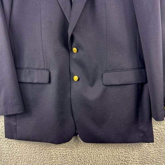 Chaps Blazer Men 44L Blue Wool Suit Jacket Business Casual Wedding Gold Buttons - Picture 4 of 15